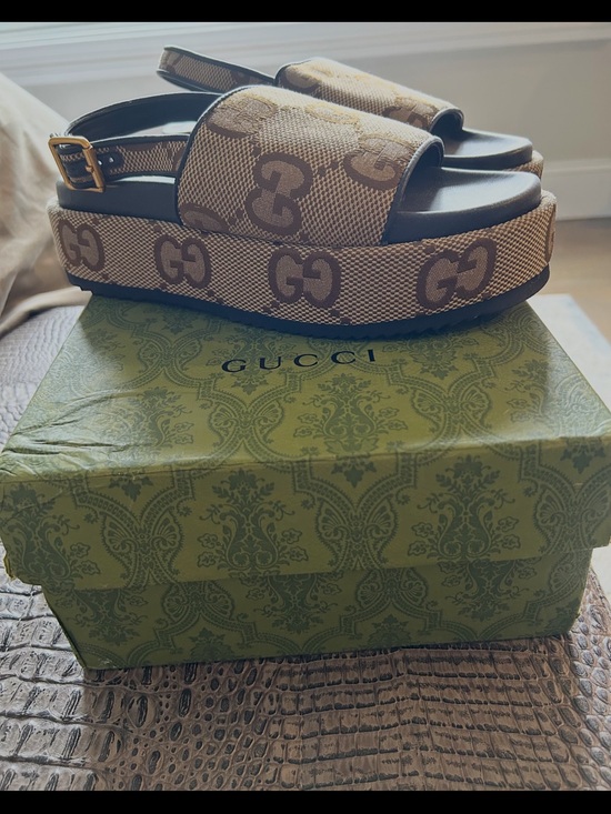 Gucci Shoes - Gucci GG Canvas Slide Sandals with Ankle Strap